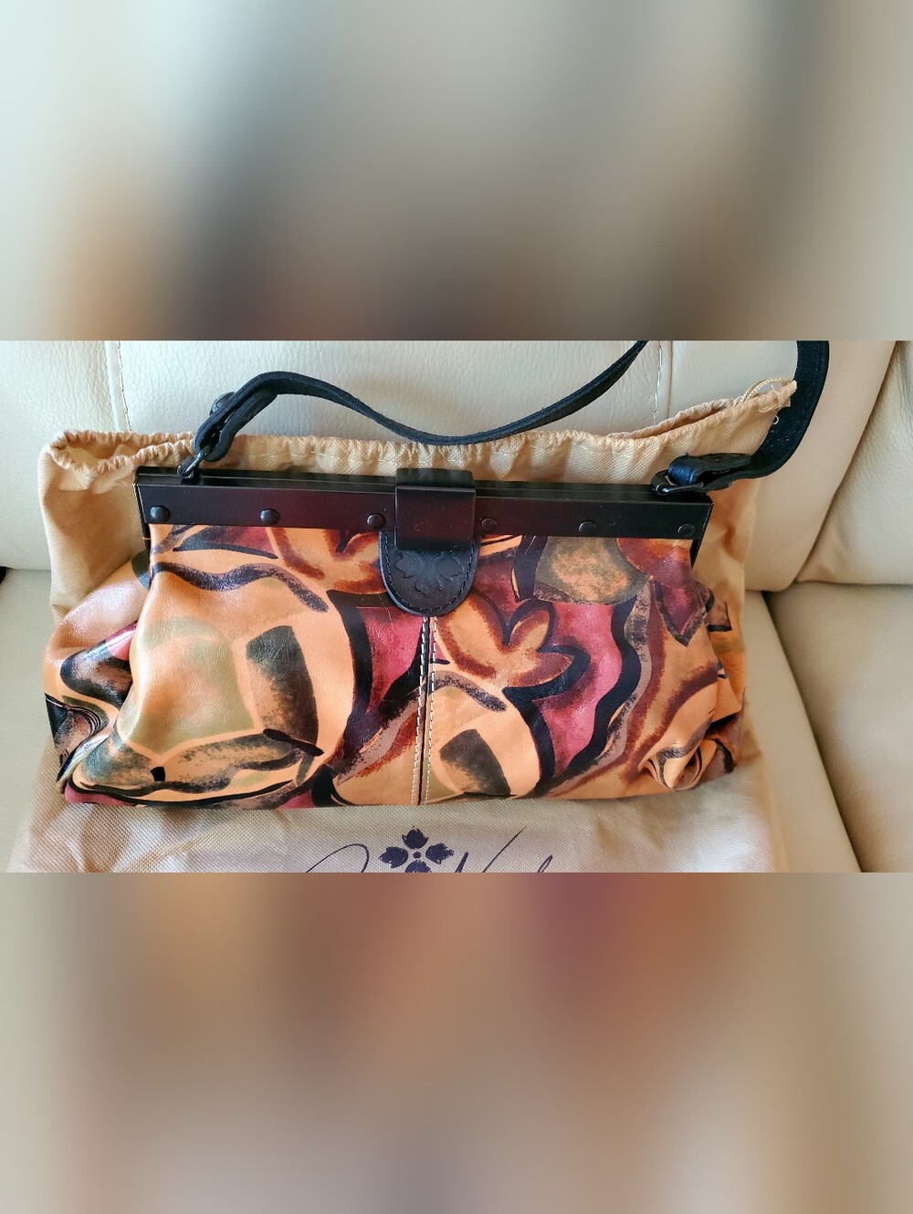 Patricia Nash Painted Multicolor Leather Shoulder Bag with Black Strap - Picture 2 of 8